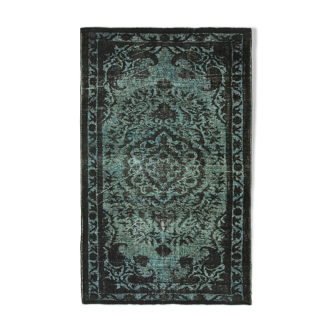 Handmade carved anatolian 1980s 176 cm x 286 cm black rug