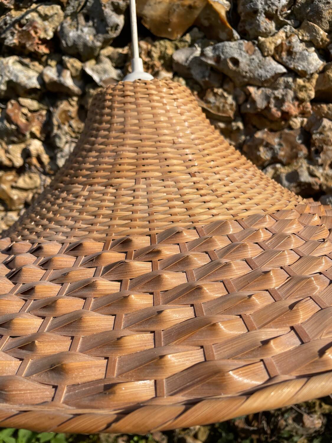 Vintage 1970s woven rattan pendant light