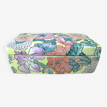 Rectangular ceramic pencil case from the Far East with floral decoration