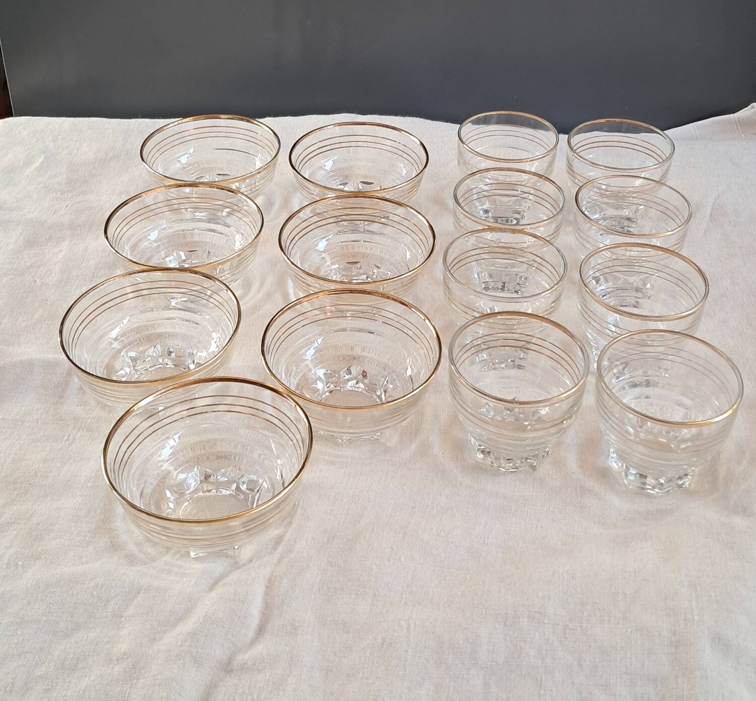 Vintage glassware set with gold filigree – 1960s