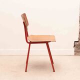 Chaise Marko Kwartet rouge, assise et dossier vintage teinte chêne