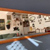 Large rectangular antique wall mirror in vintage wood, 1930