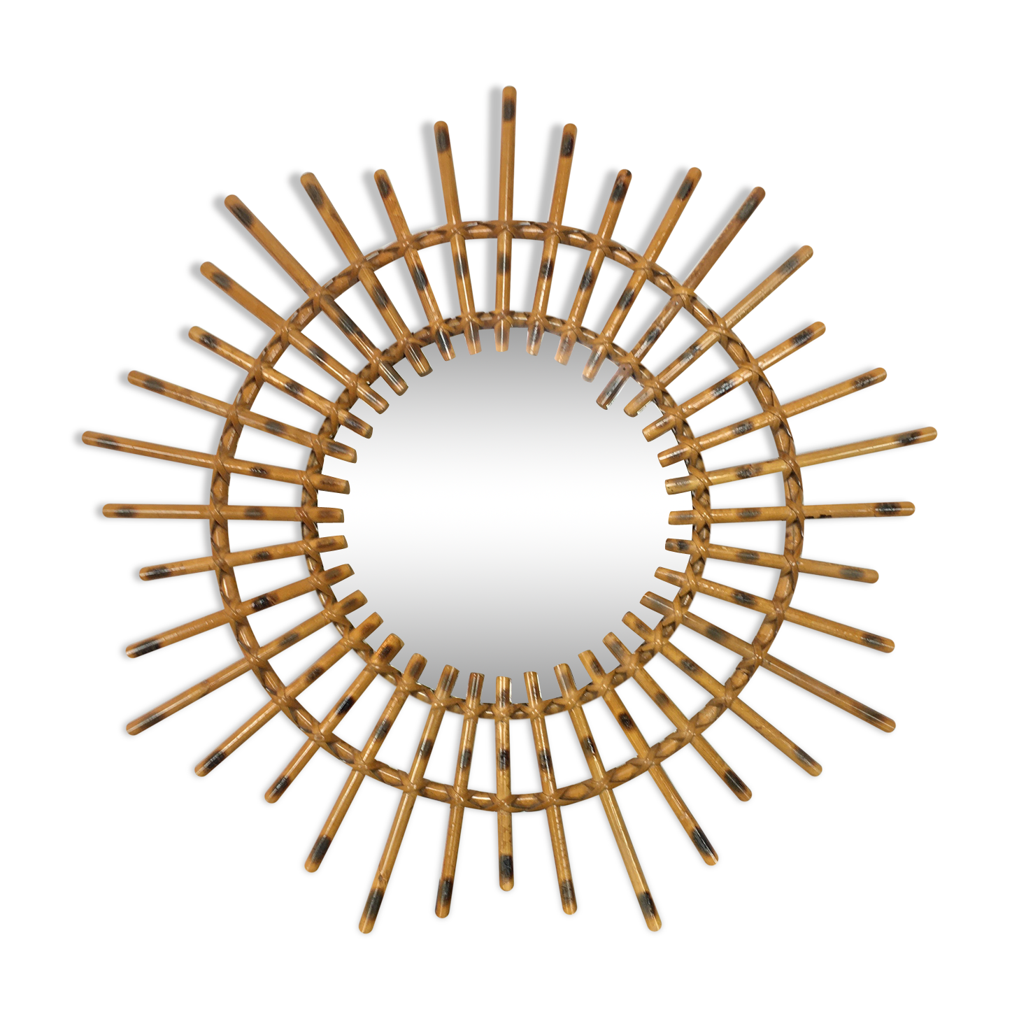 Miroir soleil 56 cm en bois effet bambou