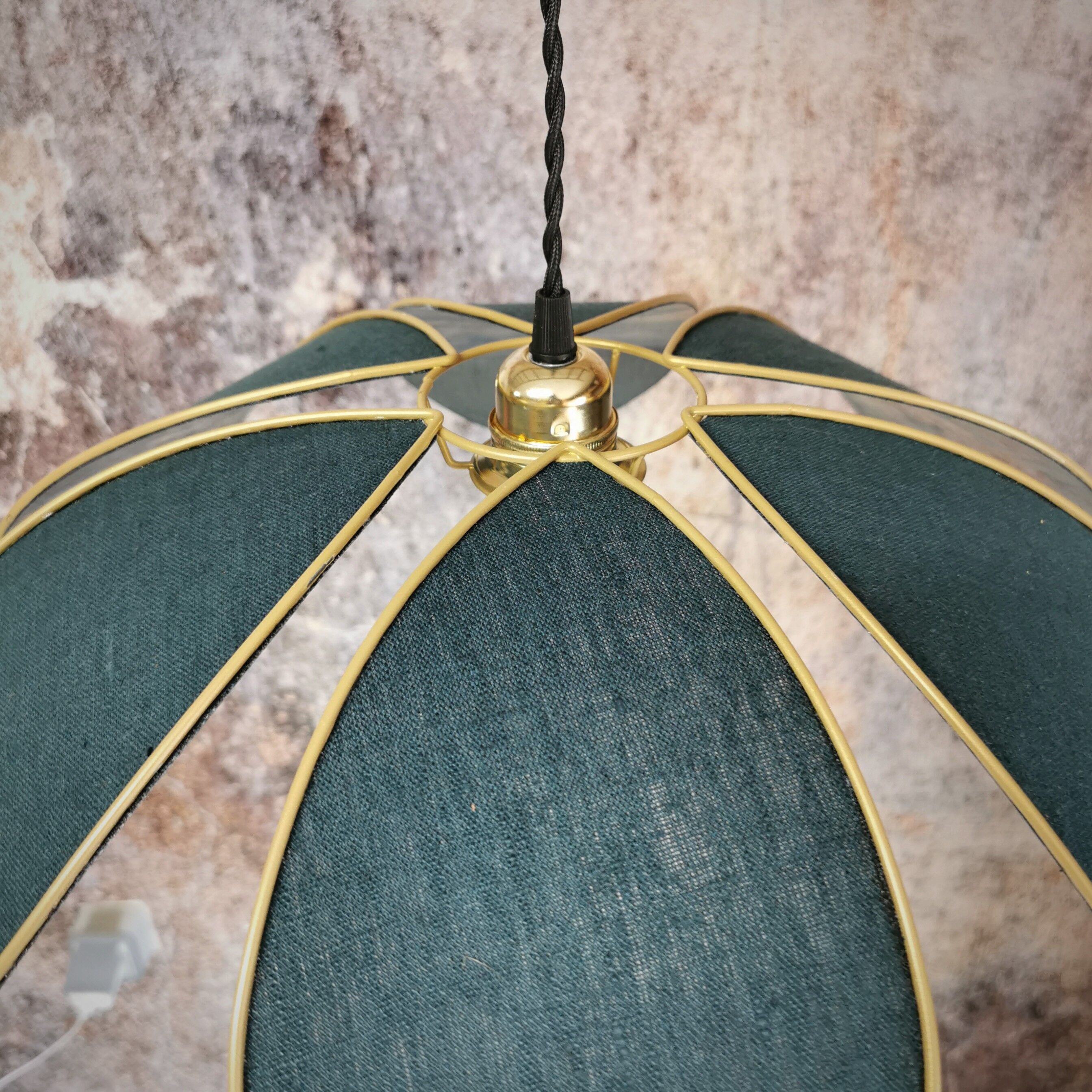 Suspension lamp flower, petals linen blue oil