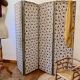 Antique 4-panel screen in pine, restored, "Grand Teint furniture" fabric.