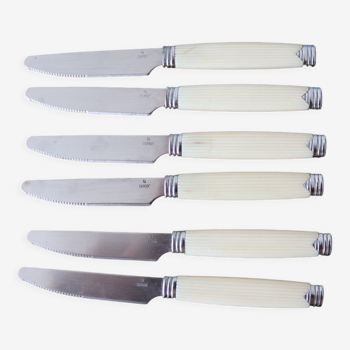 6 couteaux blanc crème vintage