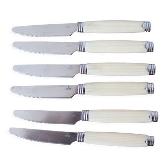 6 couteaux blanc crème vintage