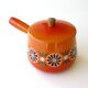Caquelon poêlon fondue bourguignonne en tôle émaillée aubecq vintage orange