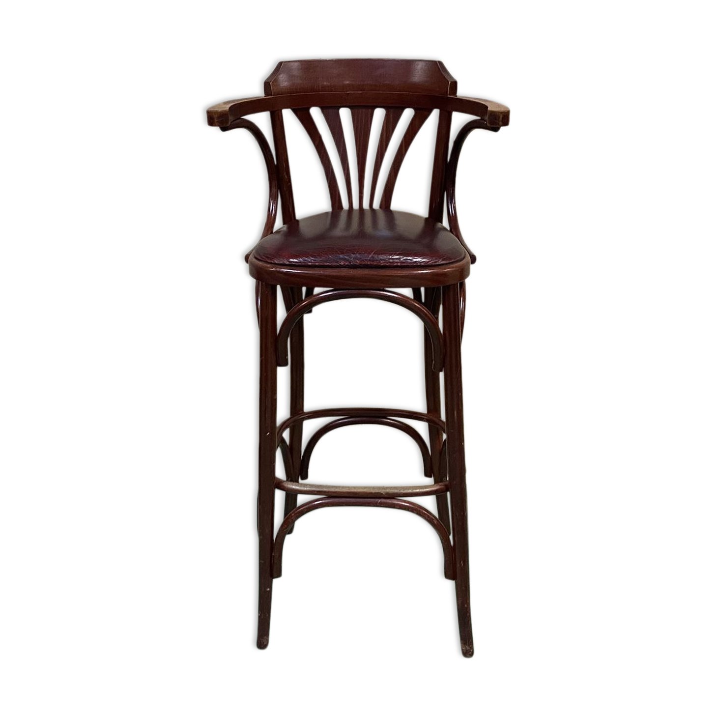 Beech bar stool from the 1980s - skaï seat