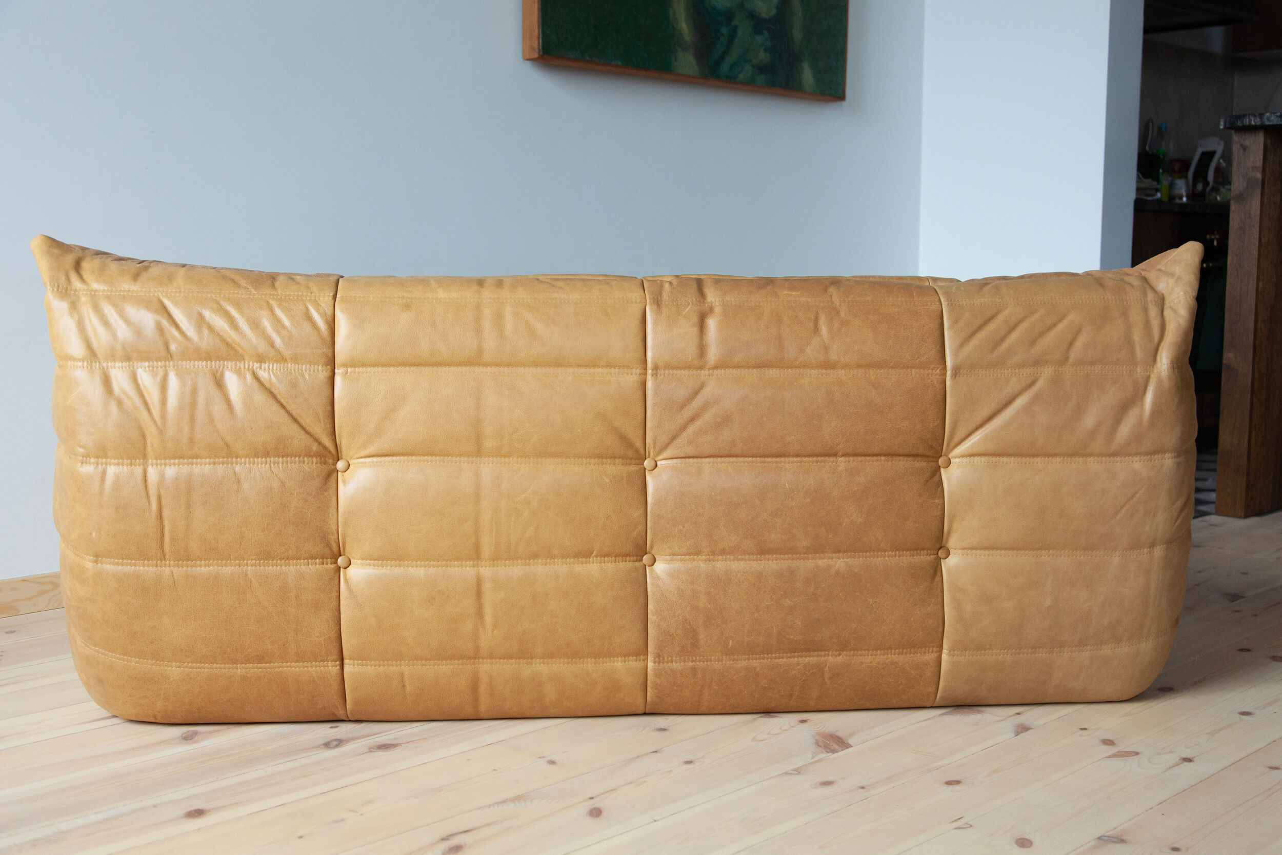 3 seater Togo camel leather sofa designed by Michel Ducaroy 1973