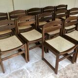 Dining chairs "sled" in walnut and cane