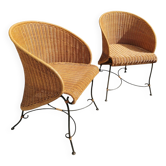 2 Rattan / Wrought Iron Armchairs