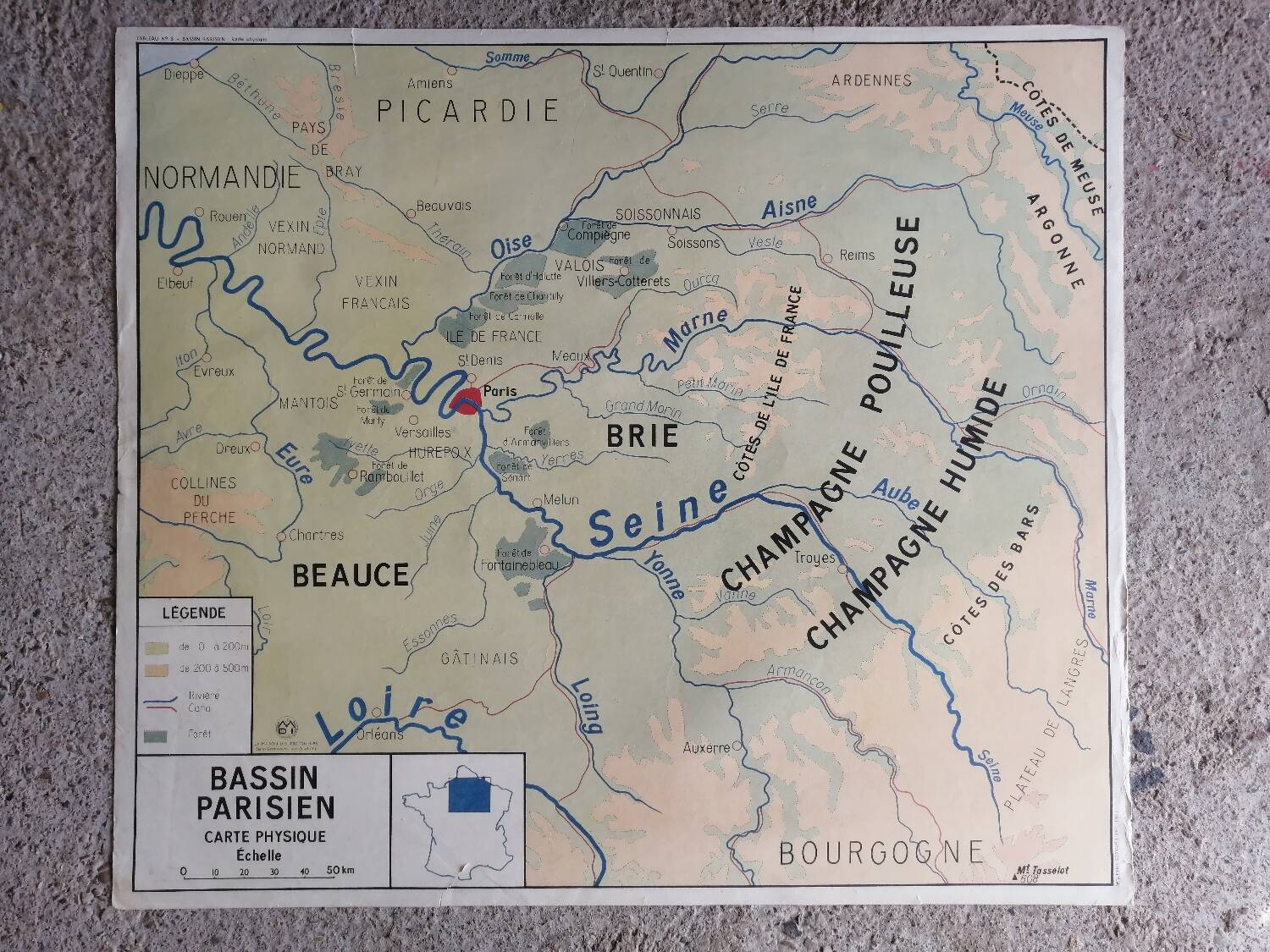 Vintage school map mdi FRANCE Normandy Paris Basin