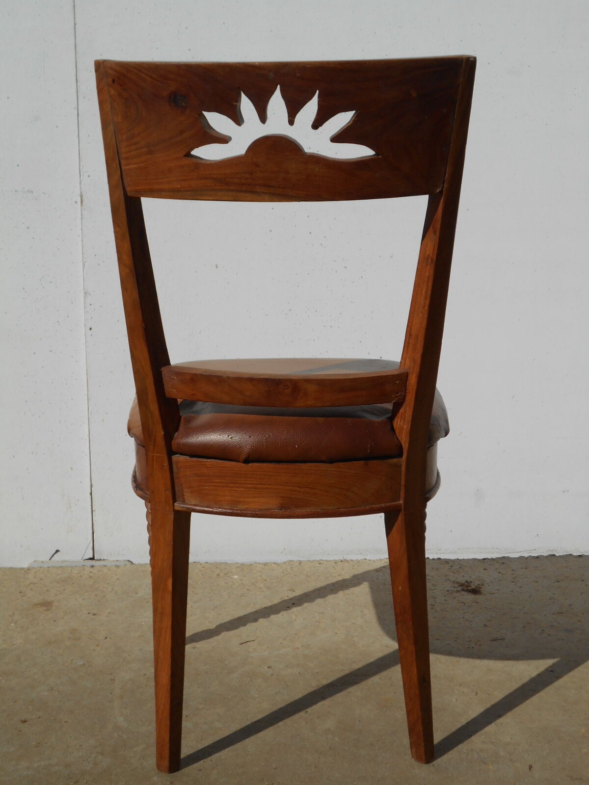6 exotic wood and leather chairs,