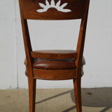 6 exotic wood and leather chairs,