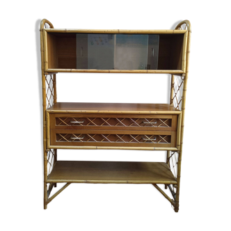 Vintage rattan and wicker bookcase shelf - 1960s-1970s