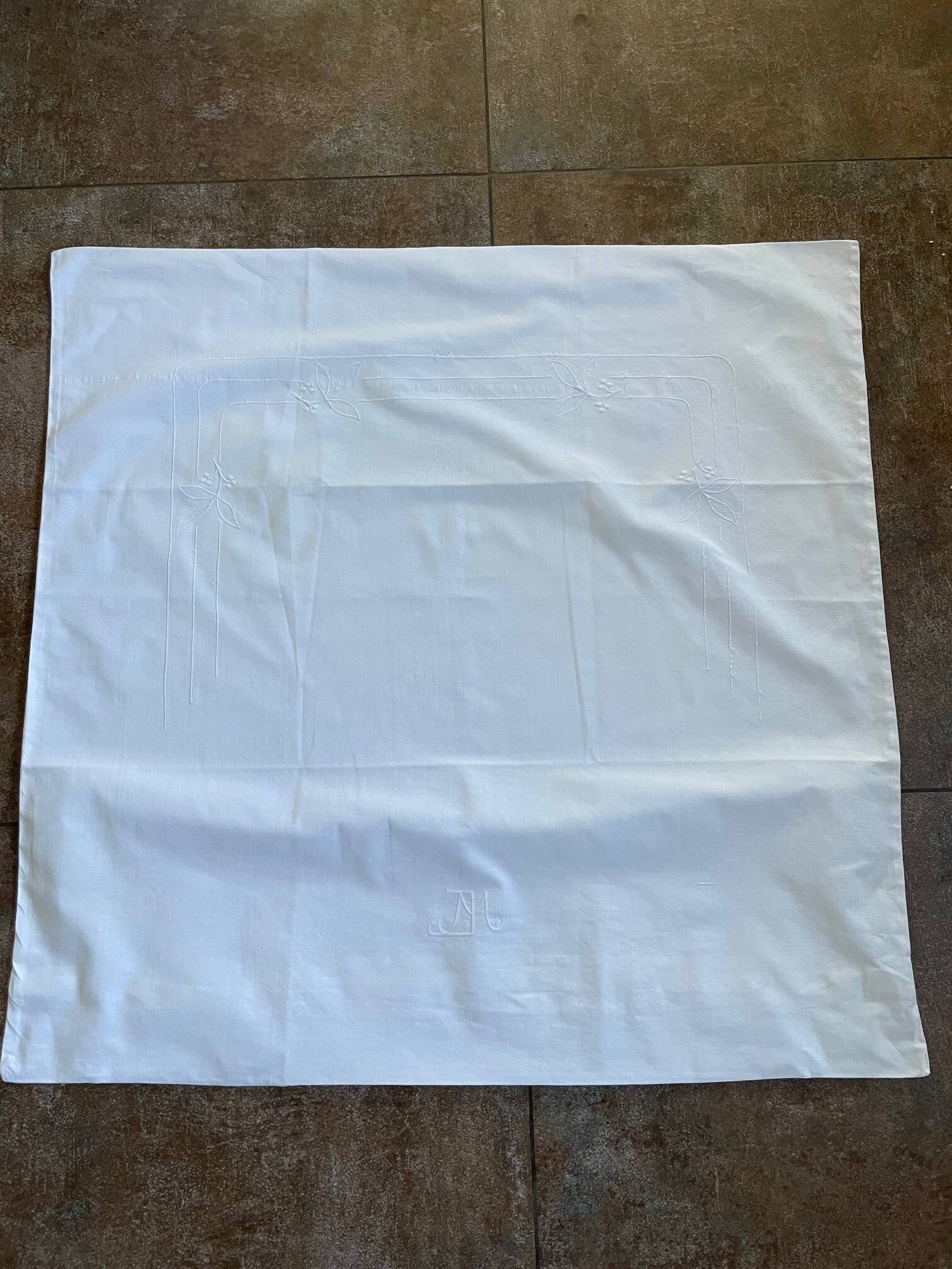 vintage embroidered JM cotton pillowcase
