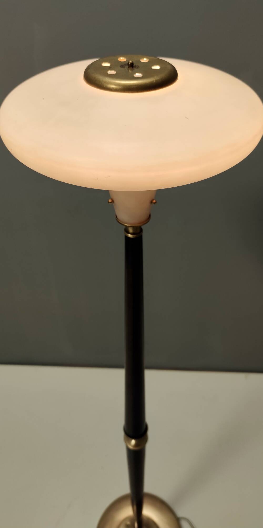 Elegant Glass, Beech and Brass Floor Lamp, Italy
