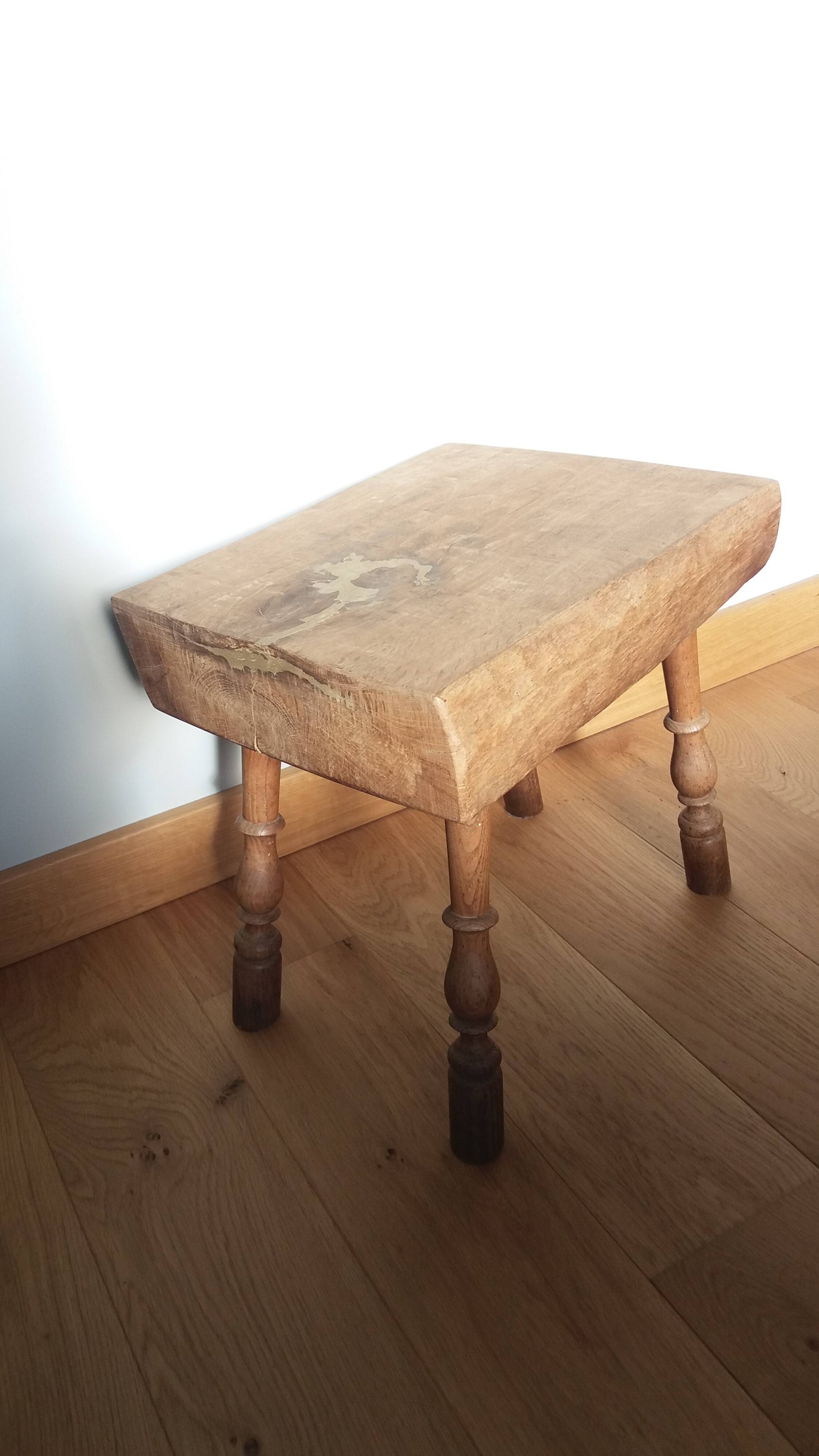 Upcycled brutalist stool, side table, bedside table in solid oak