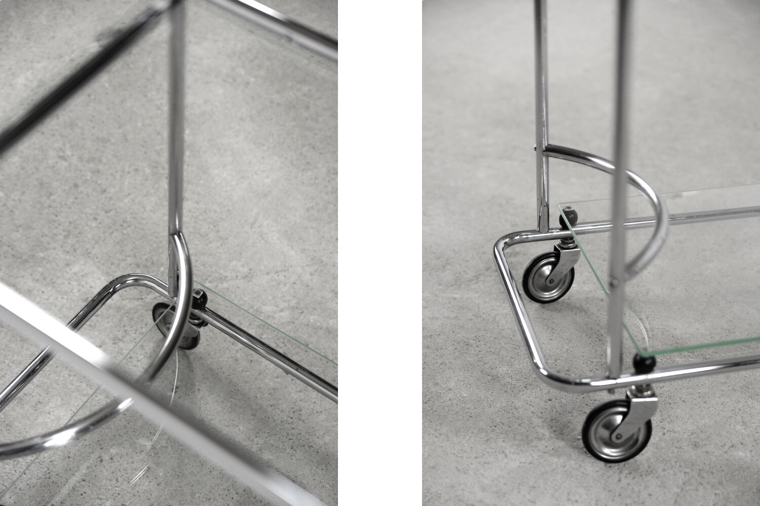 Vintage art dèco tubular steel chrome plated and glass bar cart, 1950s