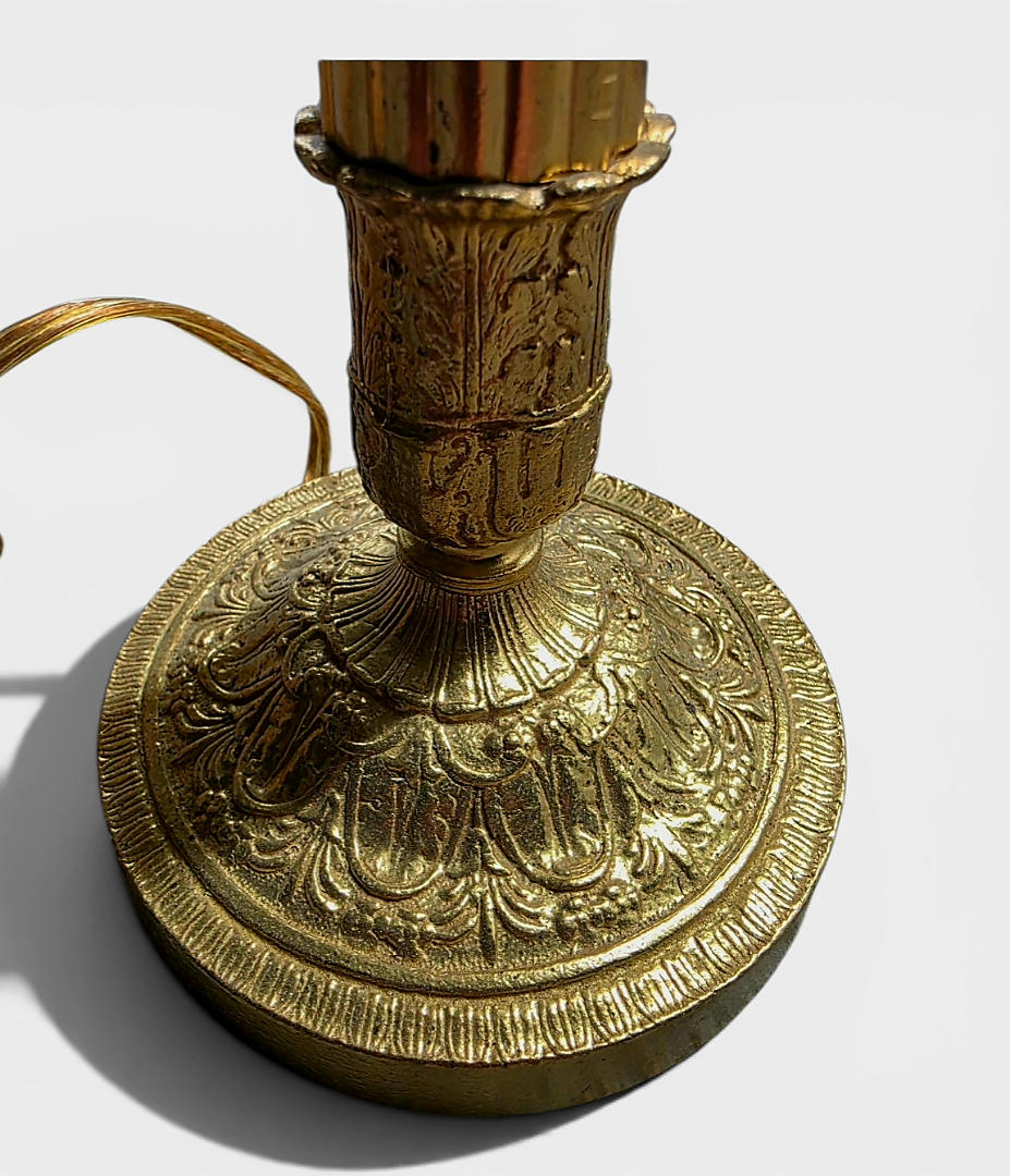 Superbe Lampe de Table Style Empire - Bronze Doré & Abat-jour Plissé