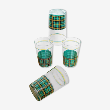 Lot de 4 verres à eau décor vichy carreaux écossais vert