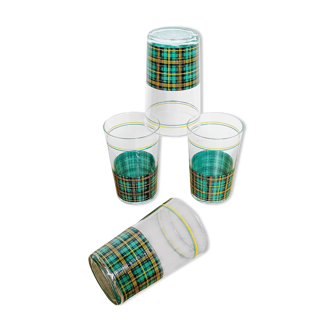 Lot de 4 verres à eau décor vichy carreaux écossais vert