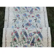 Hand-Knotted Silk Runner Rug for Hallway, Ivory Floral Vine Design Rug for Kitchen
