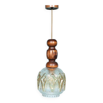 Suspension en verre brutaliste des années 70, suspension suédoise vintage