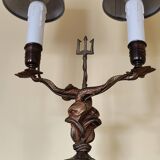 Lampe candélabre 2 feux en laiton doré et ciselé