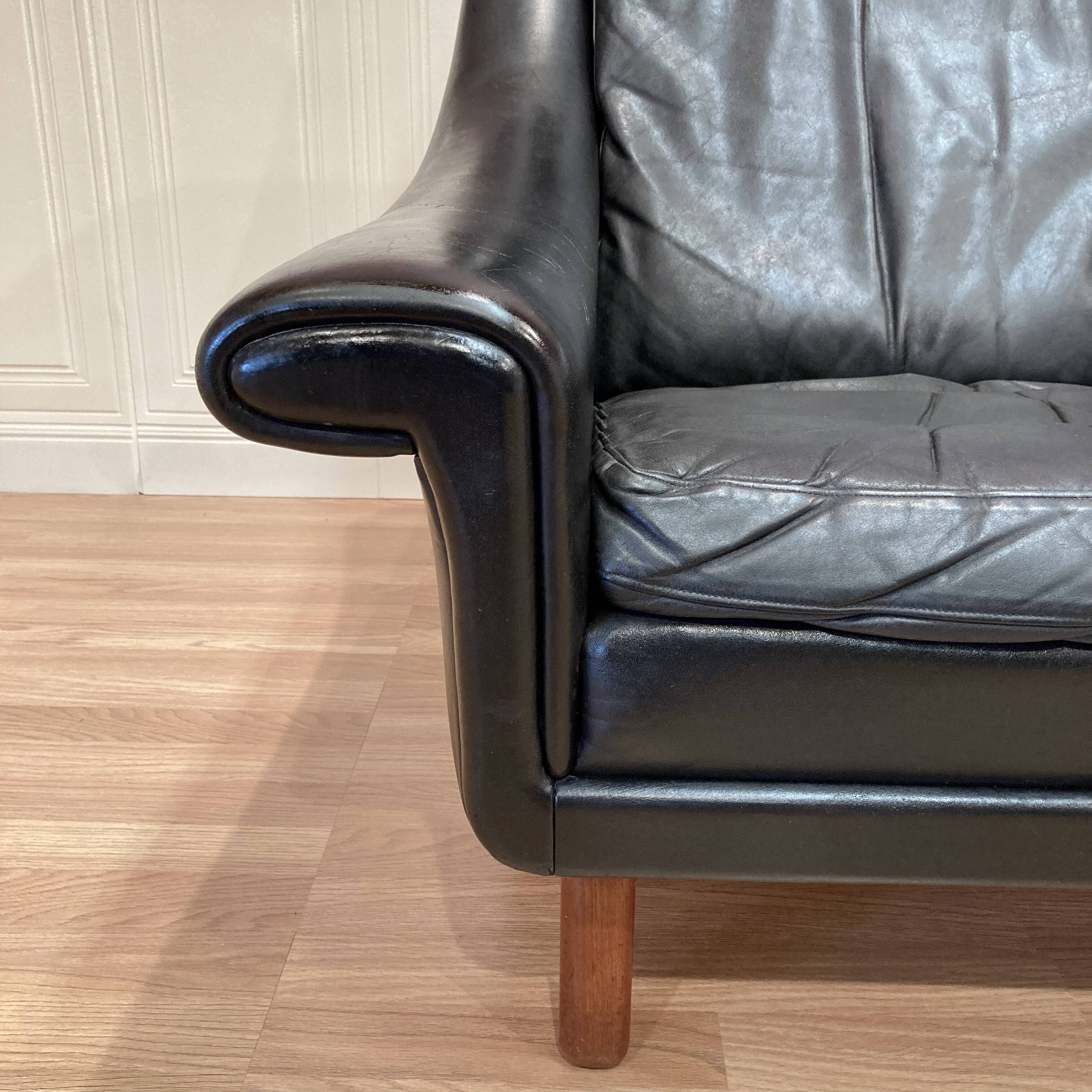 Scandinavian design armchair Aage Christiansen black leather 1950.