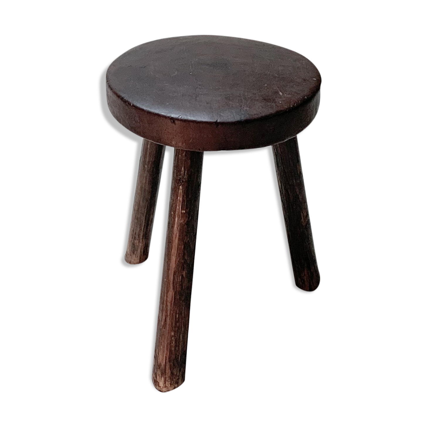 Tabouret tripode en bois et cuir, années 50