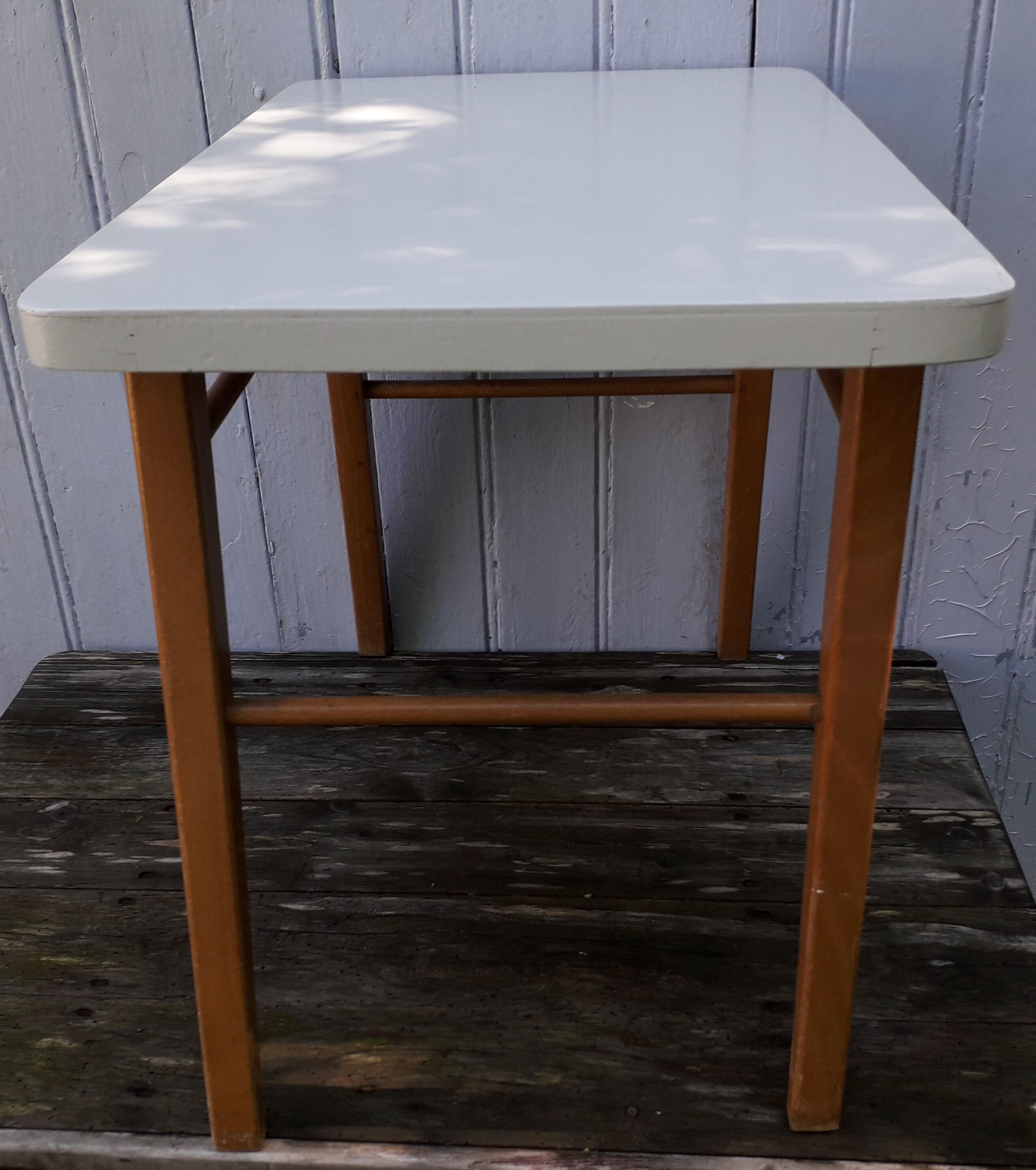 Wooden coffee table and grey tray