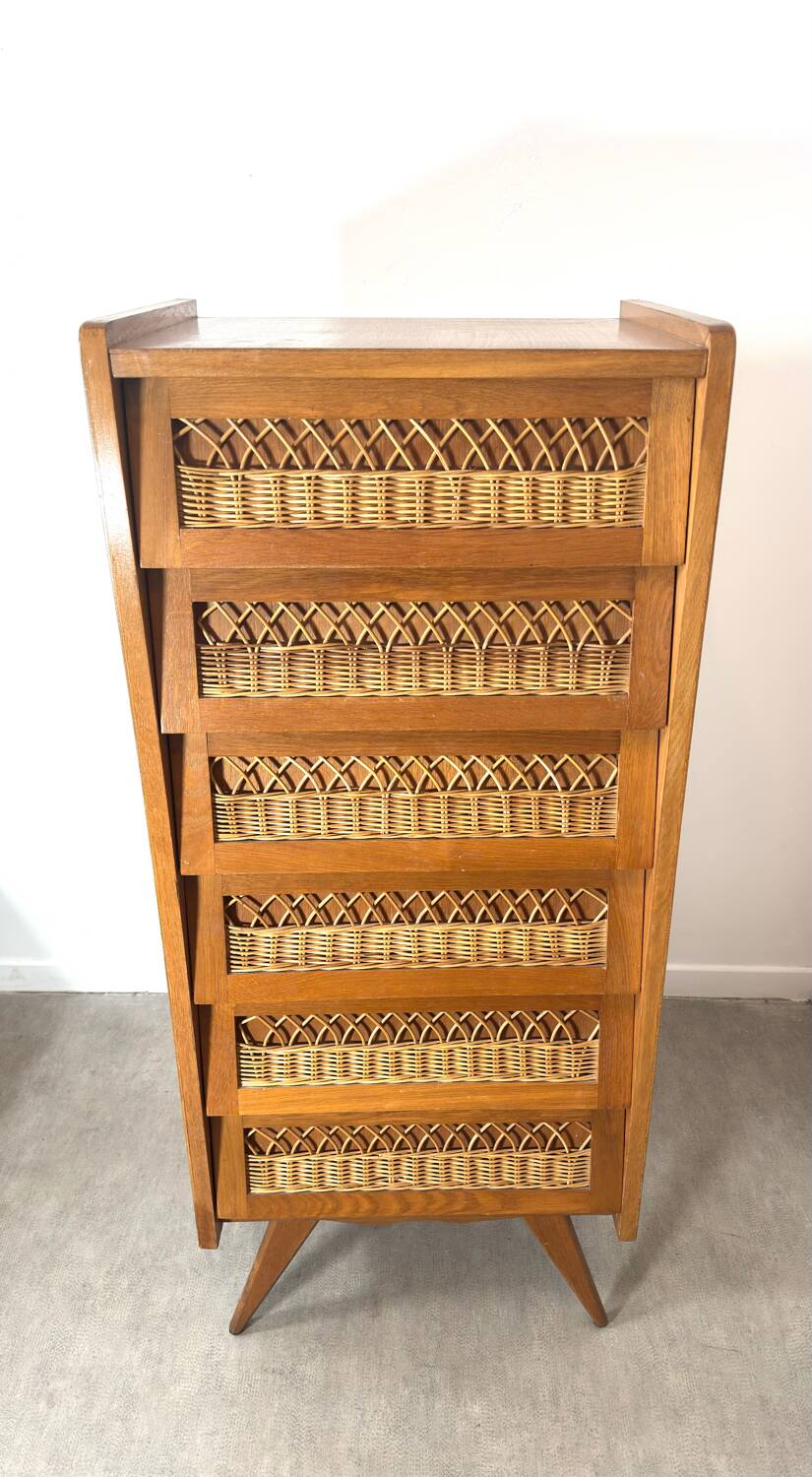 Vintage rattan chest of drawers