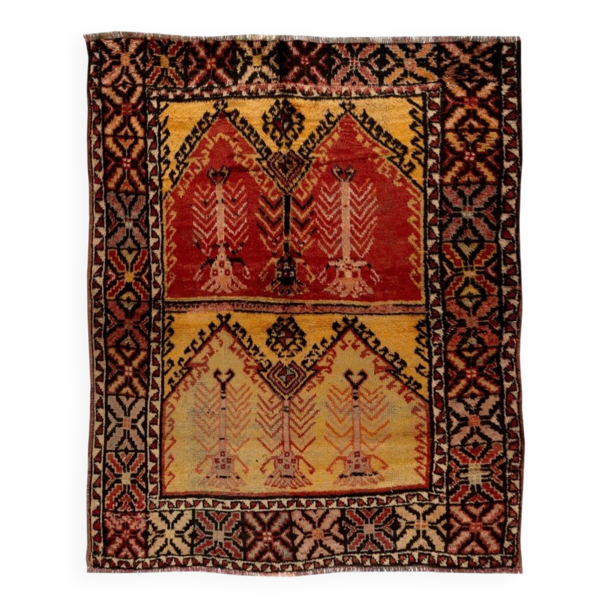 Vintage Hand-Knotted Turkish Wool Rug, 100% Natural Wool