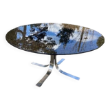 Adjustable round table in steel and glass