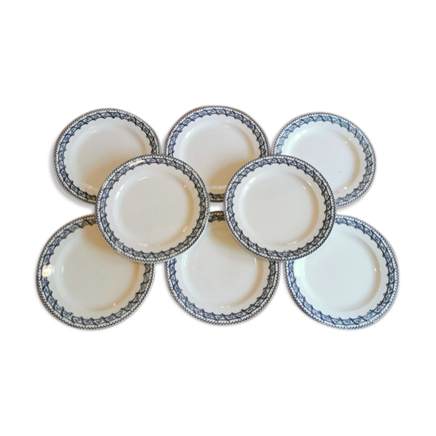 Service of 8 vintage flat plates in Earth of Iron earthenware, Salins factory, Primerose model