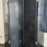 Chinese screen in black lacquer and marble stone