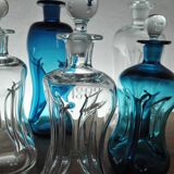 Holmegaard "Klukflasker", Set of 7 Mouth Blown Cluck Bottles or Decanters