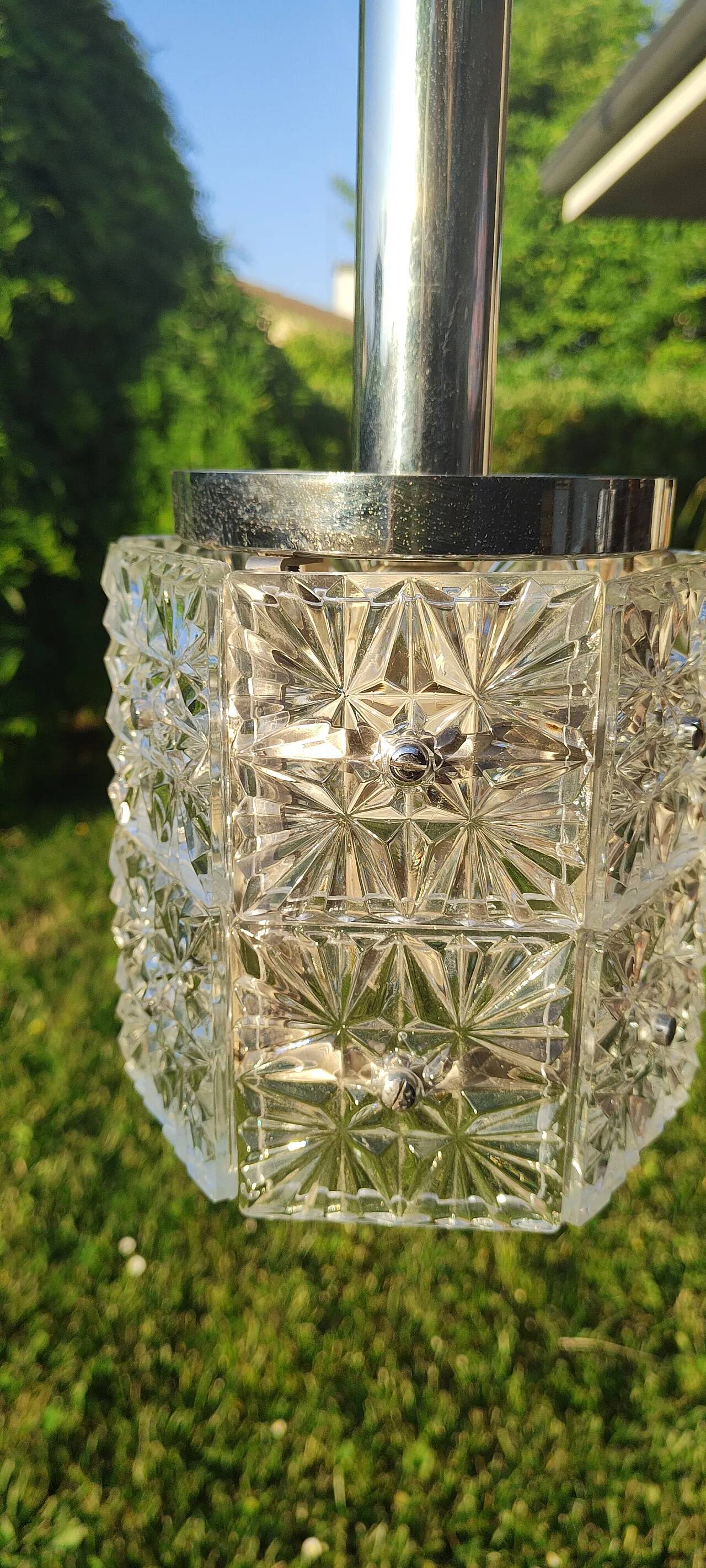 Vintage 1960s ceiling lamp, Venice, Crystal/steel