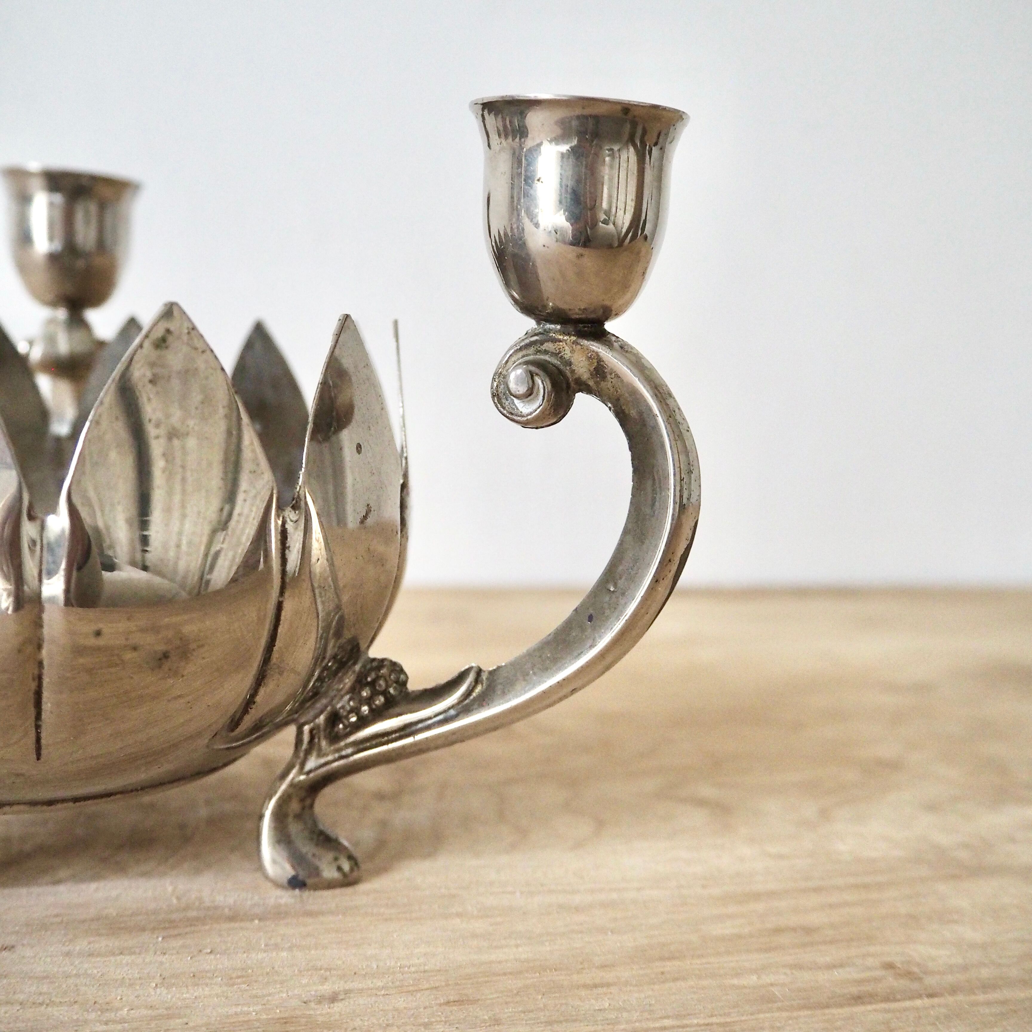 Triple silver plated candle holder
