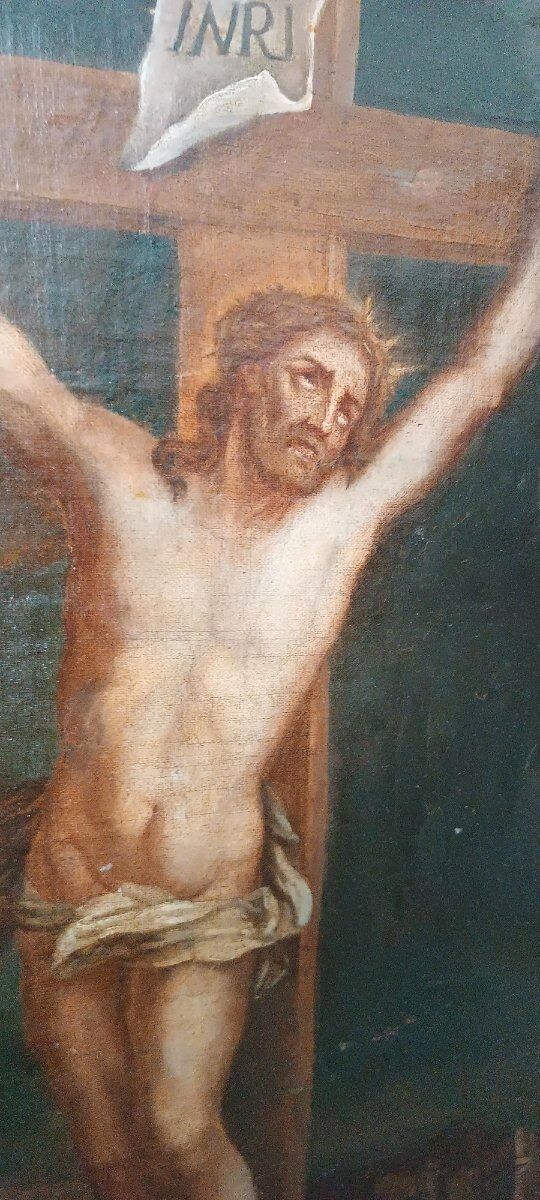 Ancient Oil on Canvas "Crucifixion", Italian School, 18th Century
