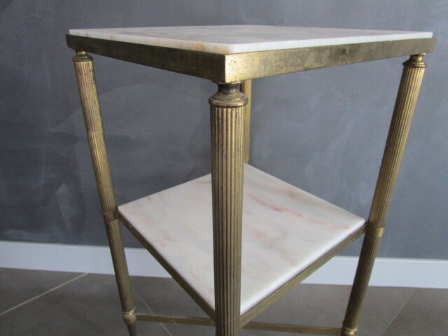 Marble pedestal table and brass hollywood regency
