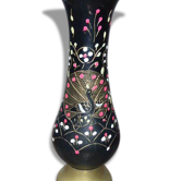Metal brass, painted and carved vase, with a Peacock, vintage