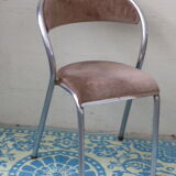 Chair in beige velvet and chrome, curved shape, vintage 1950