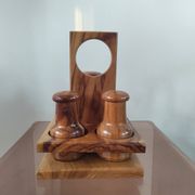 Vintage olive wood condiment service