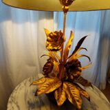 Large lamp, bouquet of vintage anemone flowers, gold metal, Hans Kogl