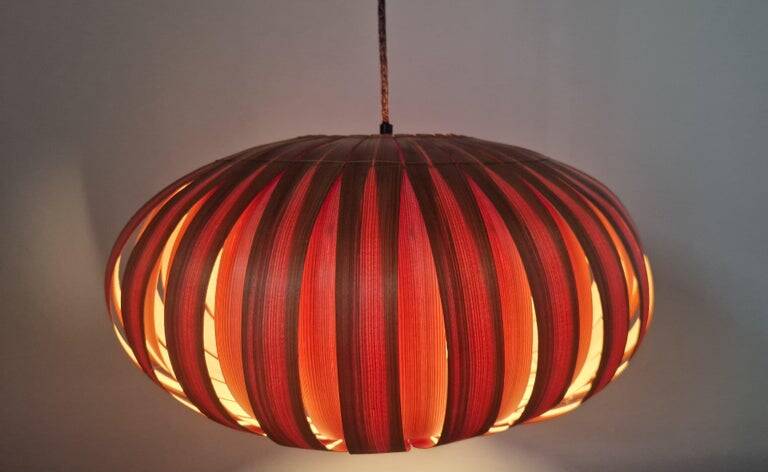 Large Rare Midcentury Veneer Pendant ULUV, 1960s