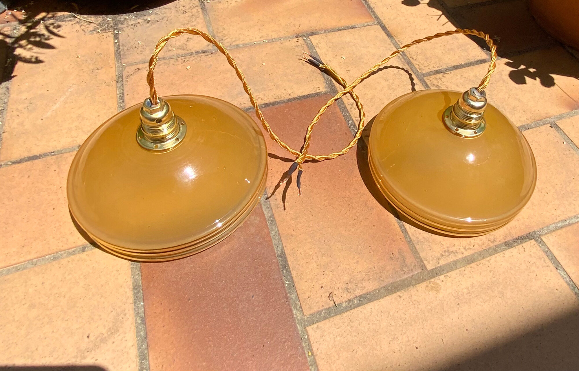Suspension duo frosted glass orange and golden electricity new