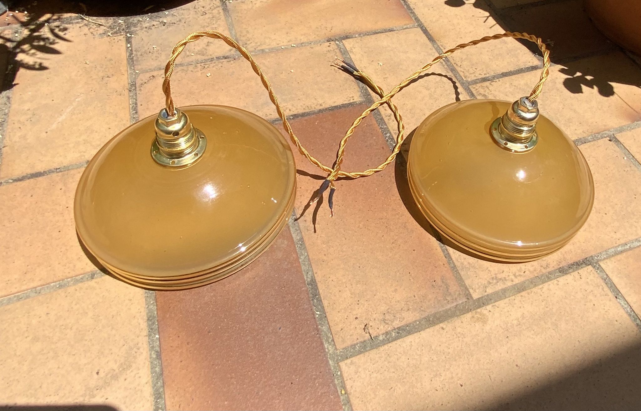 Suspension duo frosted glass orange and golden electricity new